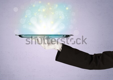 Stockfoto: Heldere · lichten · dienblad · De · ober · schitteren