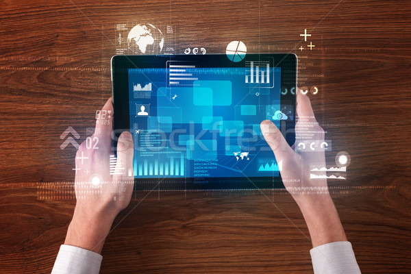 Hand tablet kaukasisch business handen Stockfoto © ra2studio