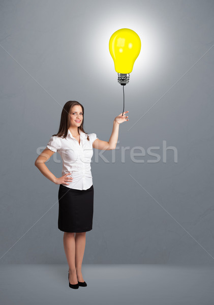 Stockfoto: Mooie · dame · gloeilamp · ballon · jonge · vrouw