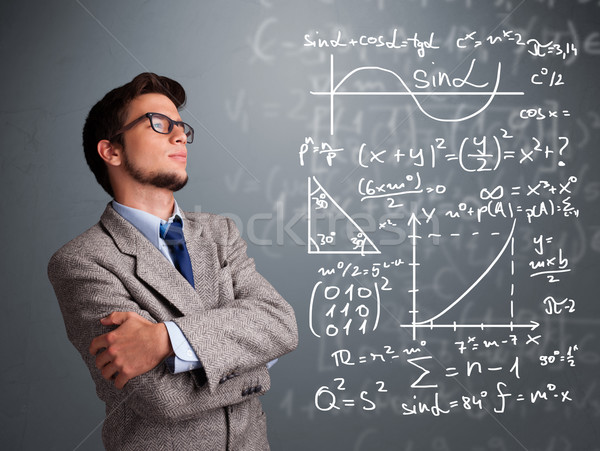 ハンサム 男子生徒 思考 複雑な 数学の 標識 ストックフォト © ra2studio