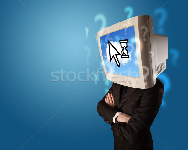 Person with a monitor head and cloud based technology on the scr Stock photo © ra2studio