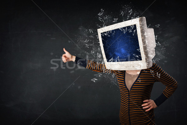 Computer monitor screen exploding on a young persons head  Stock photo © ra2studio