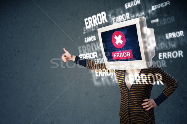 Female monitor head with error signs on the display screen Stock photo © ra2studio