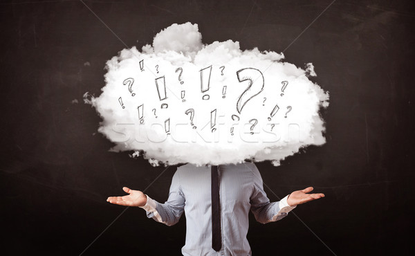 ストックフォト: ビジネスマン · 雲 · 頭 · 質問 · ビジネス · コンピュータ
