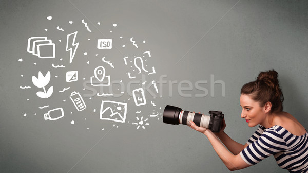 攝影師 女孩 白 攝影 圖標 符號 商業照片 © ra2studio