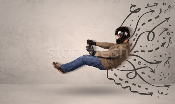 смешные человека вождения Flying автомобиль рисованной Сток-фото © ra2studio