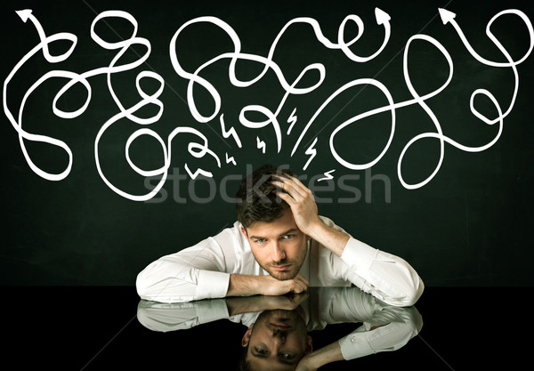 Depressiv Geschäftsmann Sitzung gezeichnet Richtung Zeilen Stock foto © ra2studio