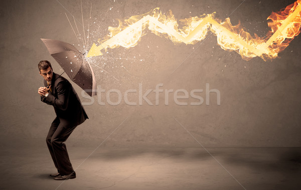ビジネスマン 火災 矢印 傘 雨 ストックフォト © ra2studio