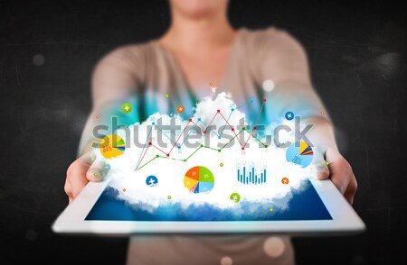 Pessoa touchpad nuvem tecnologia gráficos Foto stock © ra2studio