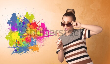 Stockfoto: Cute · meisje · kleurrijk · splash · graffiti