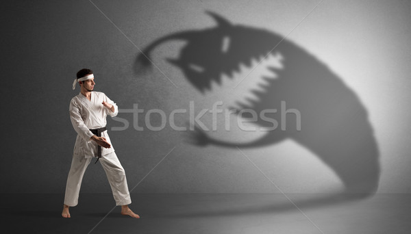 Karate férfi harcol nagy ijesztő árnyék Stock fotó © ra2studio