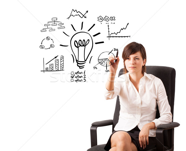 Stock foto: Jungen · business · woman · Zeichnung · Glühlampe · unterschiedlich · Diagramme