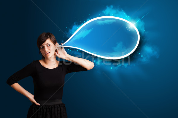 Young woman with modern speech bubble Stock photo © ra2studio