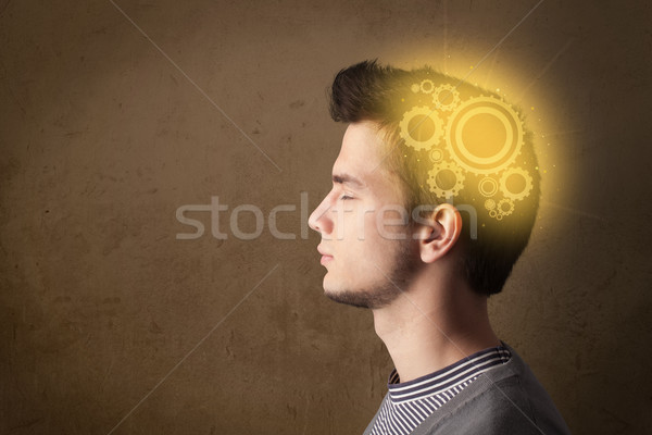 Young person thinking with a machine head illustration Stock photo © ra2studio
