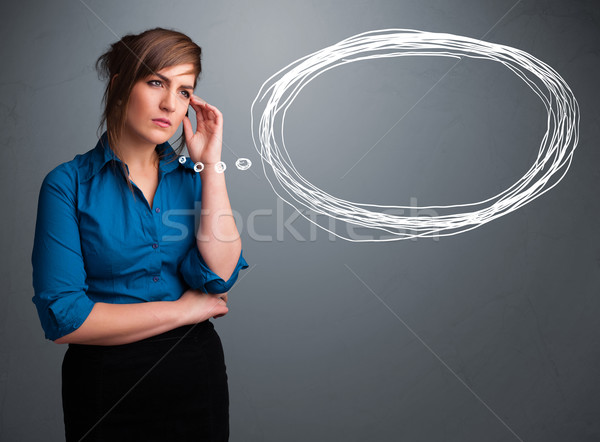 Beautiful young lady thinking about speech or thought bubble Stock photo © ra2studio