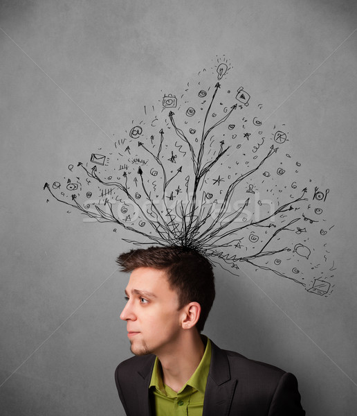 Businessman with tangled lines coming out of his head Stock photo © ra2studio