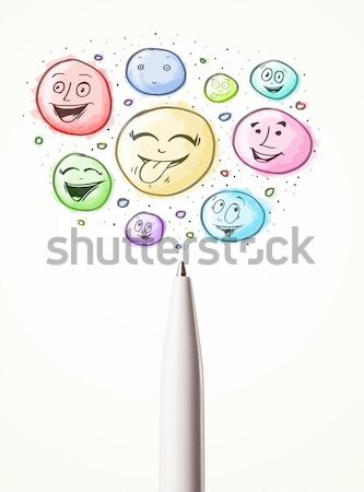 Emoticon faces fora crayon rosto sorridente bubbles Foto stock © ra2studio