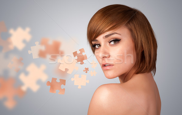 Pretty young girl with skin puzzle illustration Stock photo © ra2studio