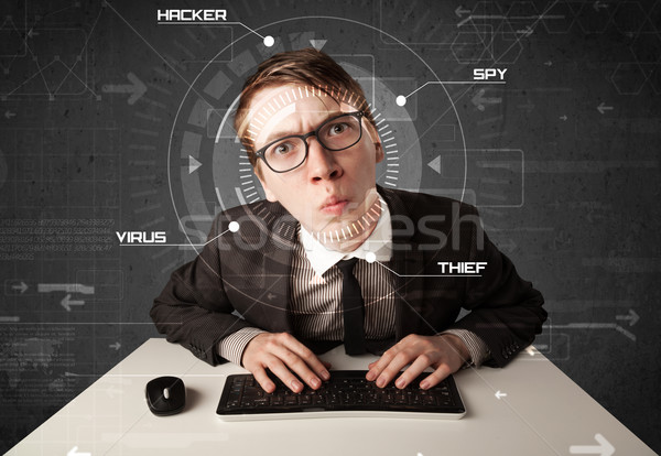 Jonge hacker futuristische hacking persoonlijke informatie Stockfoto © ra2studio