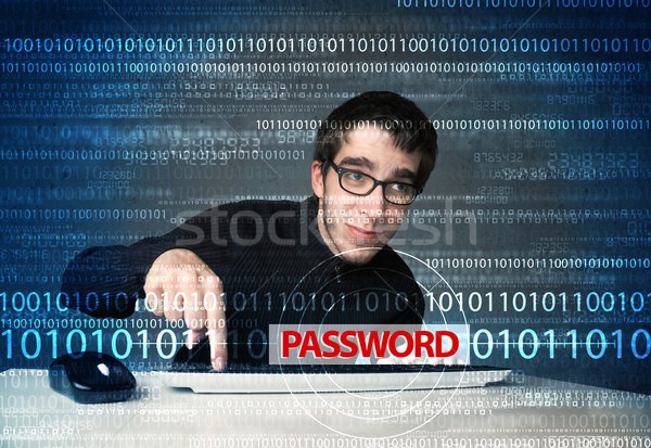 Fiatal stréber hacker lop jelszó futurisztikus Stock fotó © ra2studio
