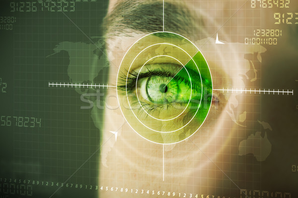 Modern man with cyber technology target military eye Stock photo © ra2studio