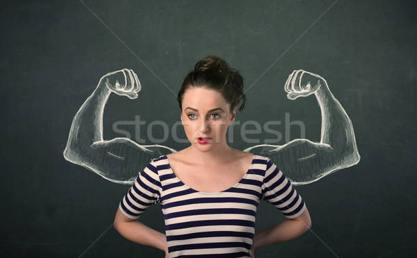 Vrouw sterke armen mooie jonge vrouw meisje Stockfoto © ra2studio