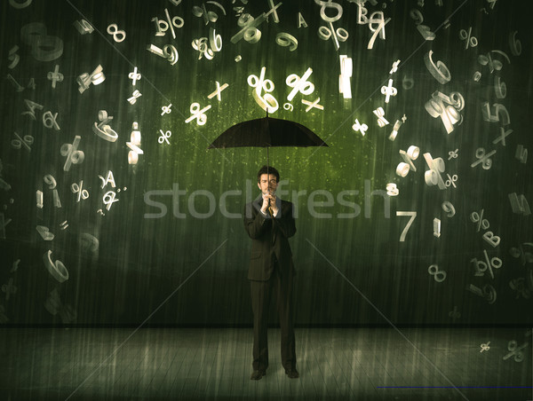 üzletember áll esernyő 3D számok esik az eső Stock fotó © ra2studio