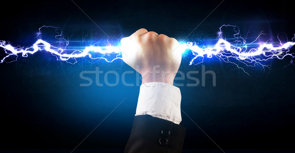 Foto stock: Hombre · de · negocios · electricidad · luz · manos