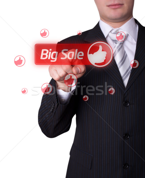 Stockfoto: Man · groot · verkoop · knop · hand