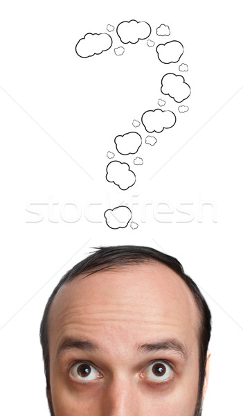 Funny Young guy with question mark over his head Stock photo © ra2studio