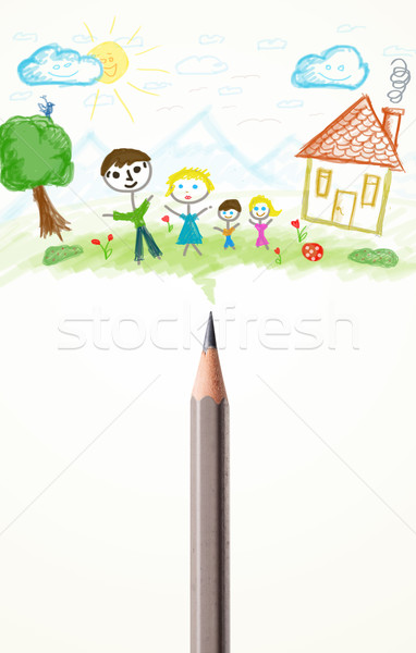 Pencil close-up with a drawing of a family Stock photo © ra2studio