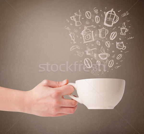 Stock photo: Coffee mug with hand drawn kitchen accessories