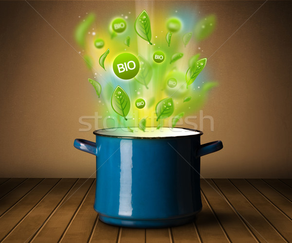 bio signs coming out from cooking pot Stock photo © ra2studio