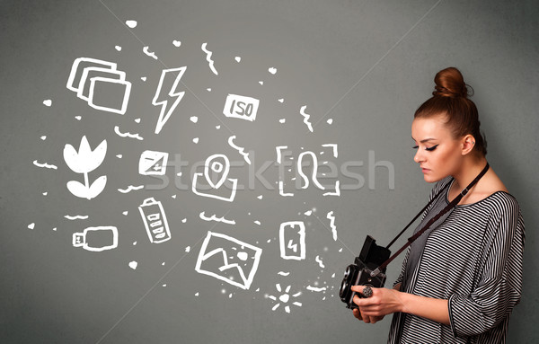 カメラマン 少女 白 写真 アイコン シンボル ストックフォト © ra2studio