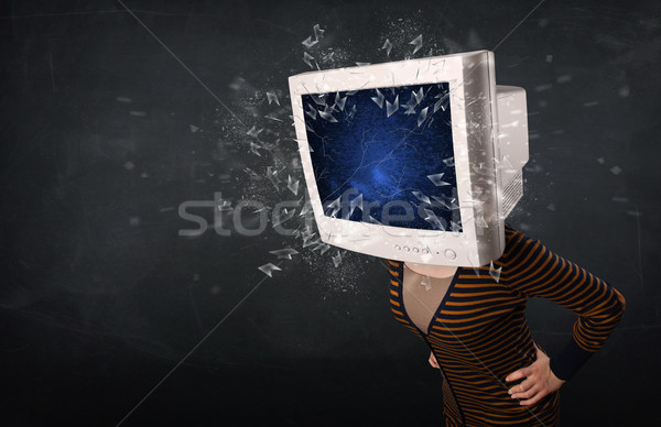 Компьютерный монитор экране молодые голову компьютер Сток-фото © ra2studio