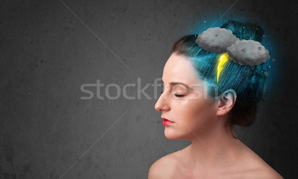Jong meisje onweersbui bliksem hoofdpijn illustratie business Stockfoto © ra2studio