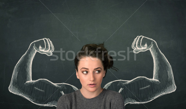 Vrouw sterke armen mooie jonge vrouw meisje Stockfoto © ra2studio