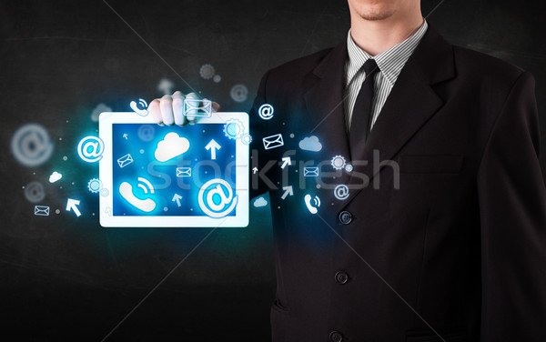 Persona tableta azul tecnología iconos Foto stock © ra2studio