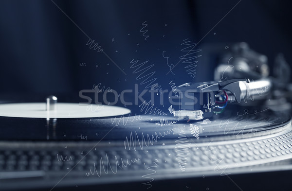 Turntable playing music with hand drawn cross lines Stock photo © ra2studio