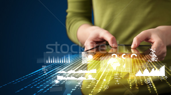 Hand halten Touchpad Tablet Business Markt Stock foto © ra2studio