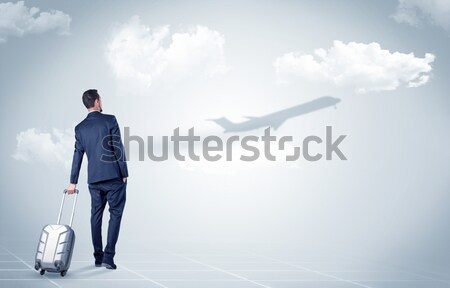 Businessman with luggage  look to an airplane Stock photo © ra2studio