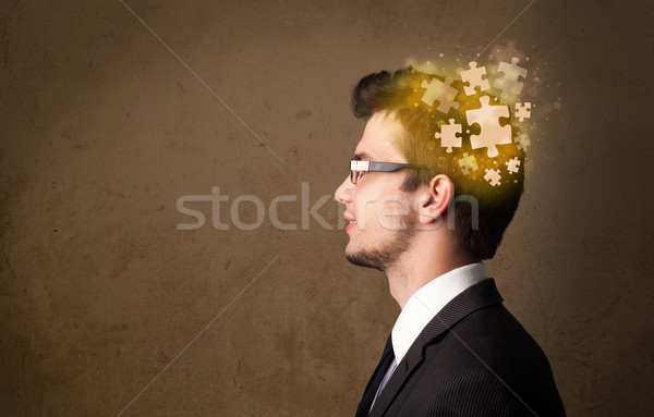 Stockfoto: Jonge · persoon · denken · puzzel · geest