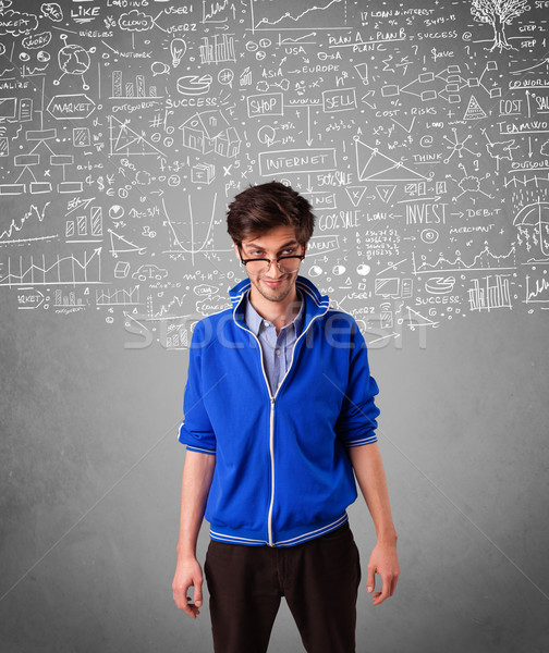 Foto stock: Jóvenes · guapo · tipo · dibujado · a · mano · iconos · blanco