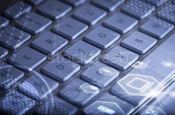 Stock photo: Keyboard with glowing multimedia icons