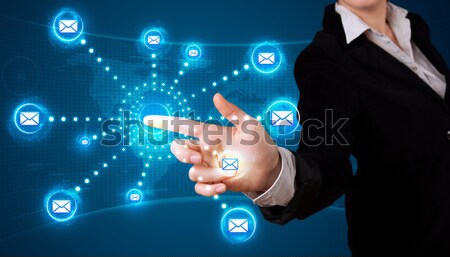 üzletember kisajtolás virtuális üzenetküldés ikonok Stock fotó © ra2studio