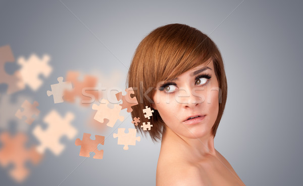 Pretty young girl with skin puzzle illustration Stock photo © ra2studio