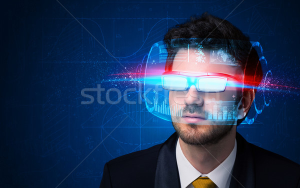 Stockfoto: Man · toekomst · hoog · tech · smart · bril