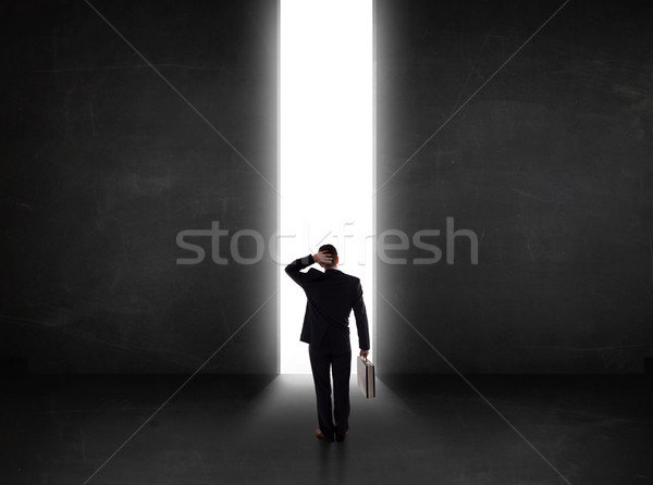 Business person looking at wall with light tunnel opening  Stock photo © ra2studio