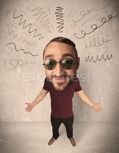 Big head person with curly lines Stock photo © ra2studio