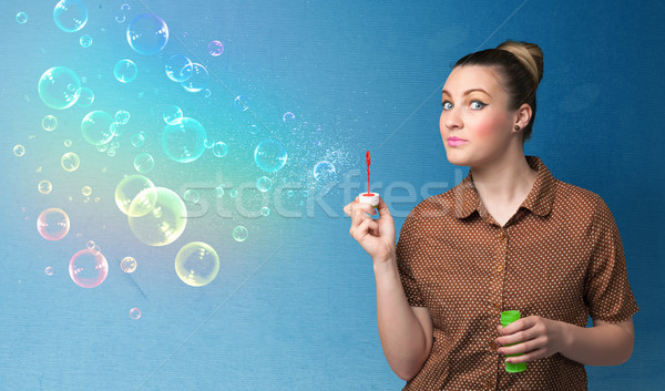 Foto stock: Bastante · senhora · colorido · bubbles · azul